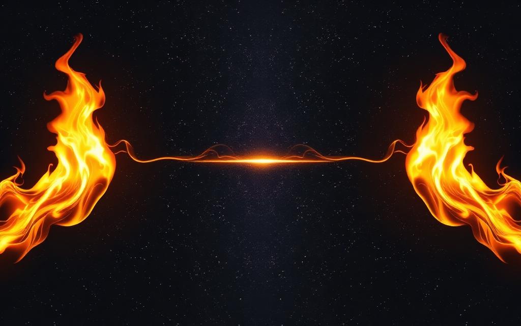Two candle flames separated by a thin gold thread